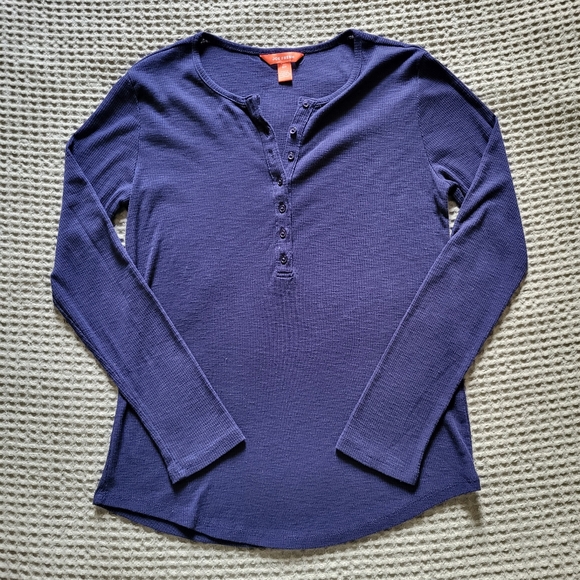 Joe Fresh Women's S Ribbed Knit Henley Shirt Navy Blue Thermal Long Sleeves - Picture 8 of 13